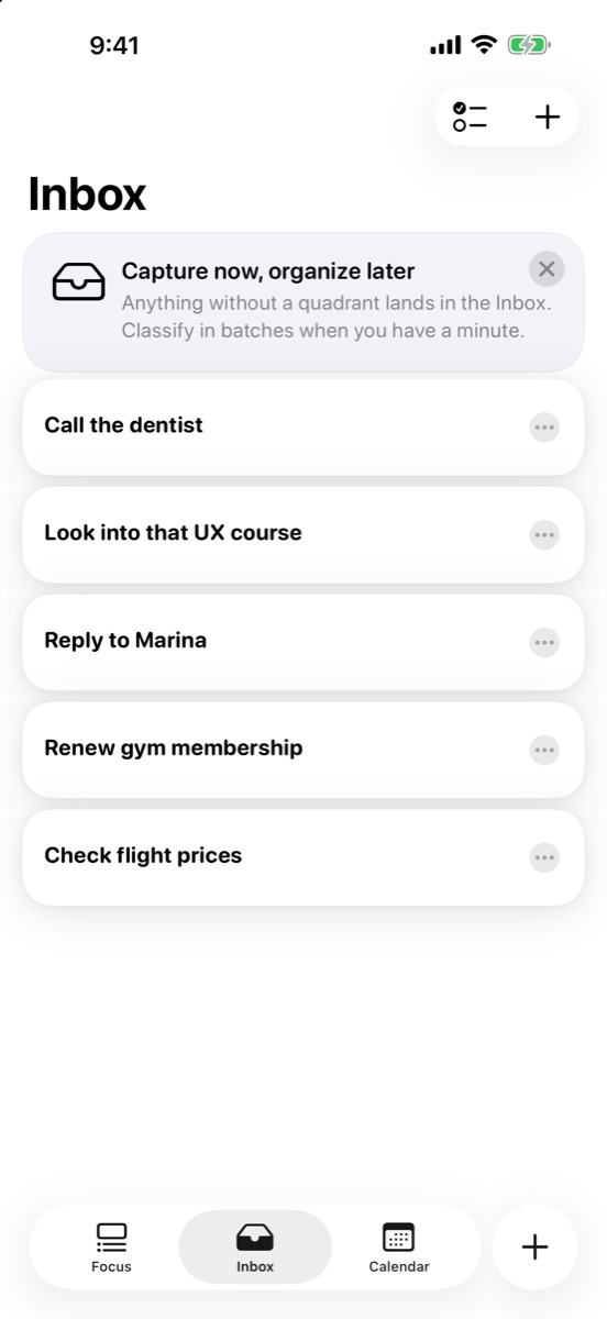 MinTask Inbox on iPhone