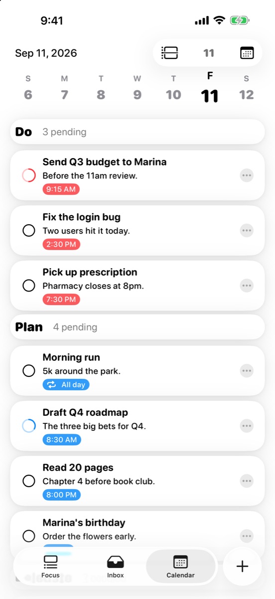 MinTask Calendar on iPhone