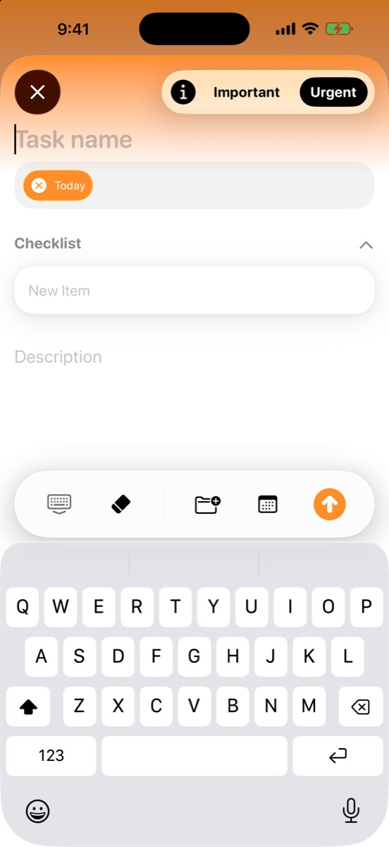 New task composer with Important and Urgent toggles